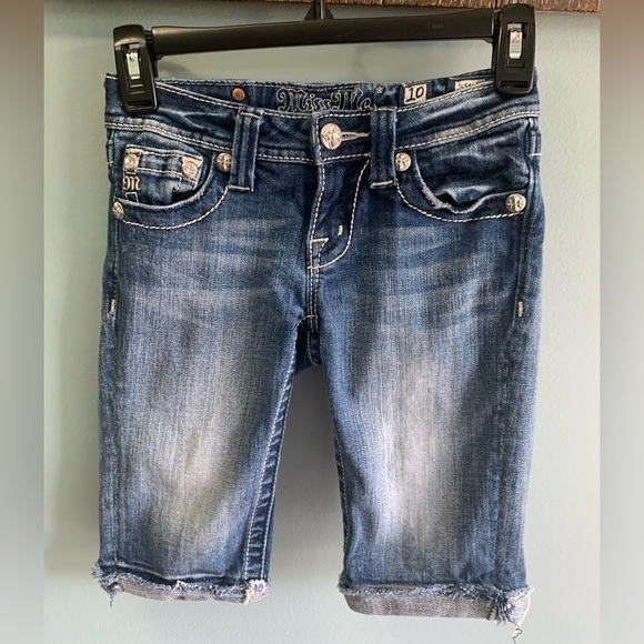 Miss Me Bermuda Jean Shorts Youth Size 10 Blue Denim Rhinestones - Picture 1 of 11